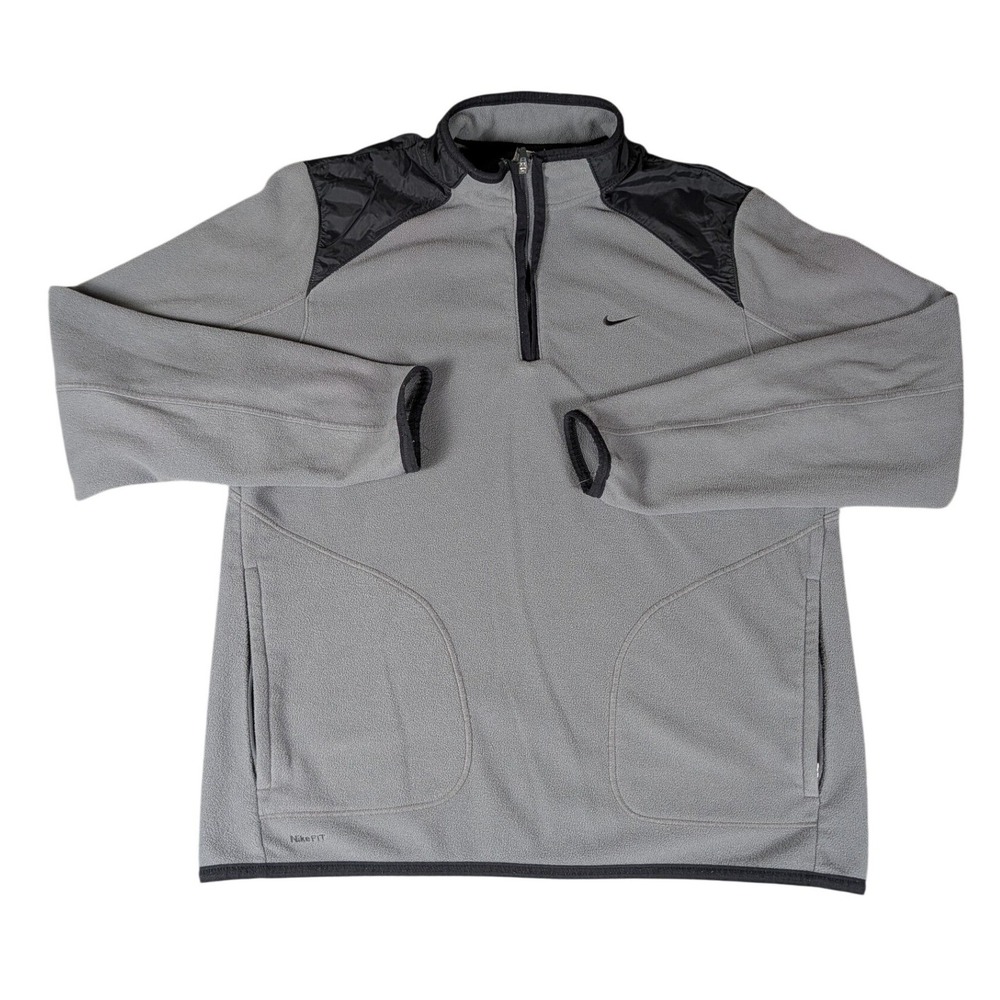 Nike Fit Therma Fleece Quarter Zip Pullover Grey Black Nylon Trim Mens L